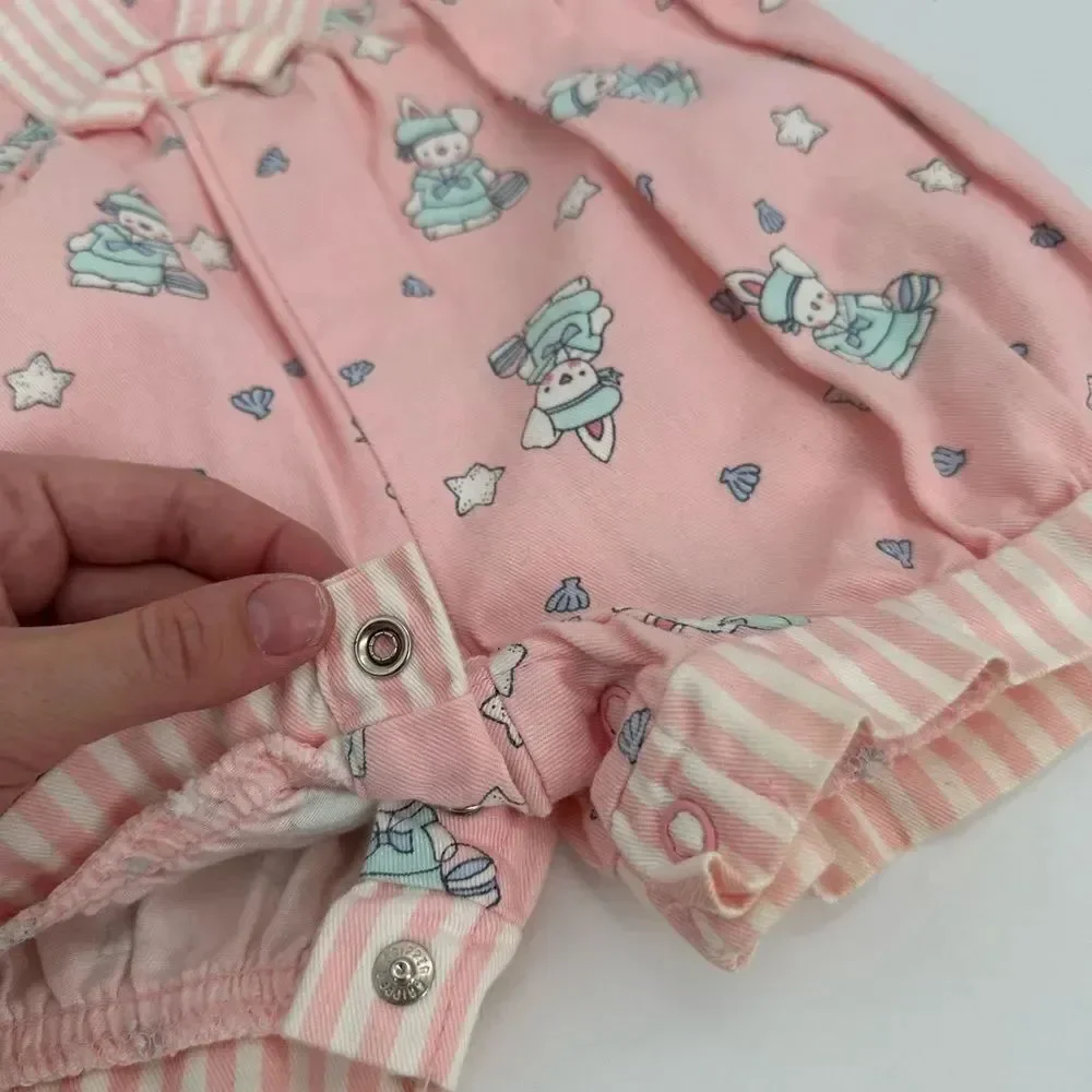 VINTAGE Osh Kosh Overalls Girls 3T Pink Bunny Rabbit Easter Print USA